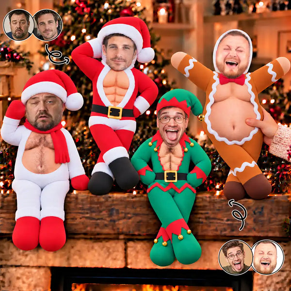 Christmas,Custom Photo,Cut-Face Photo,Gift For Men,Gift For Yourself,Gifts For Him,Humorous - Funny Gift For Him, Husband, Boyfriend - Personalized Custom Photo Photo Hairy Belly Abs Body Christmas Costume Poseable Plush Doll