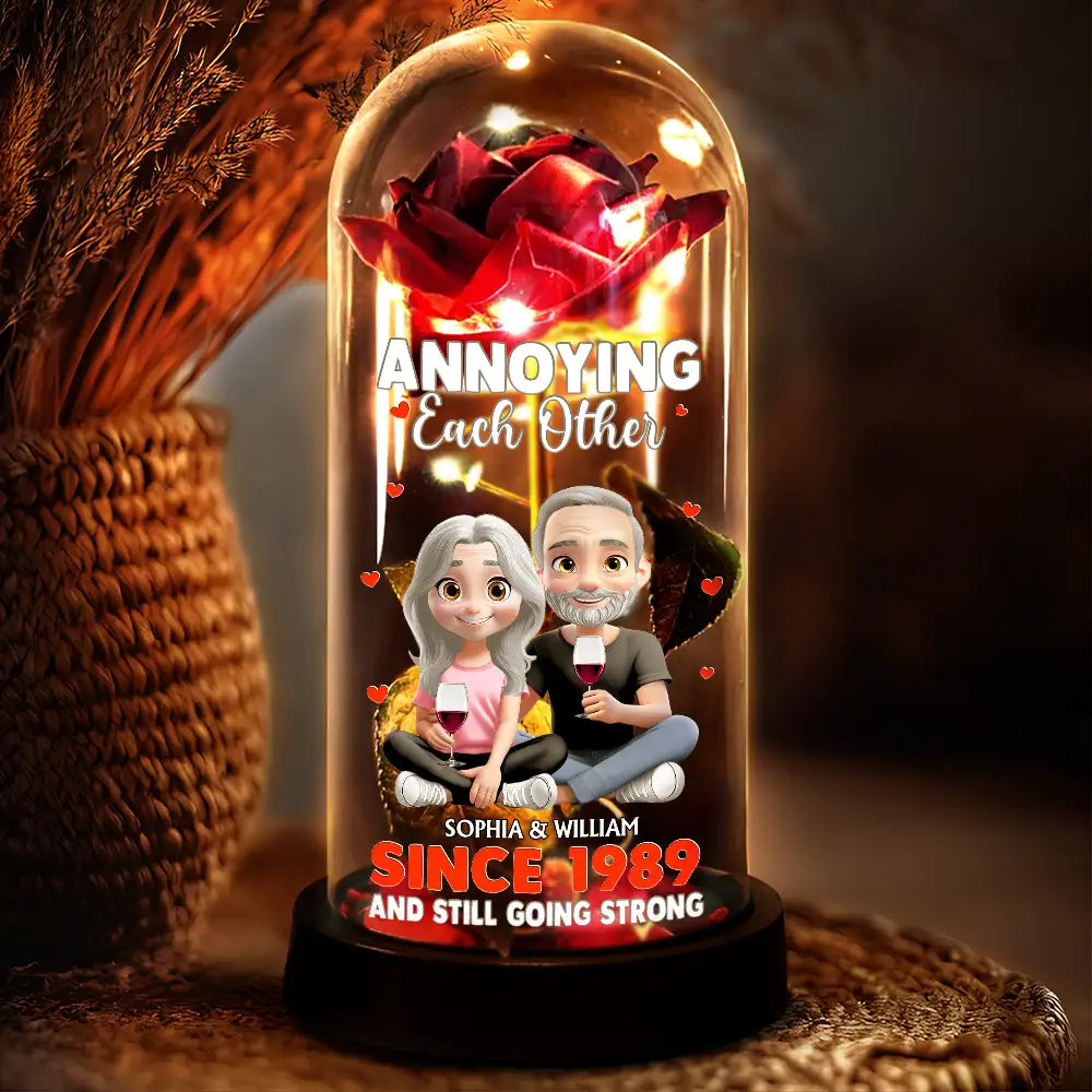 Gift For Couples,Gift For Husband,Gift For Wife,Gift For Boyfriend,Gift For Girlfriend - 3D Effect Couple Annoying Each Other - Personalized Everlasting Rose Dome Lamp