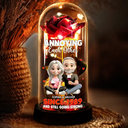 3D Effect Couple Annoying Each Other - Personalized Everlasting Rose Dome Lamp