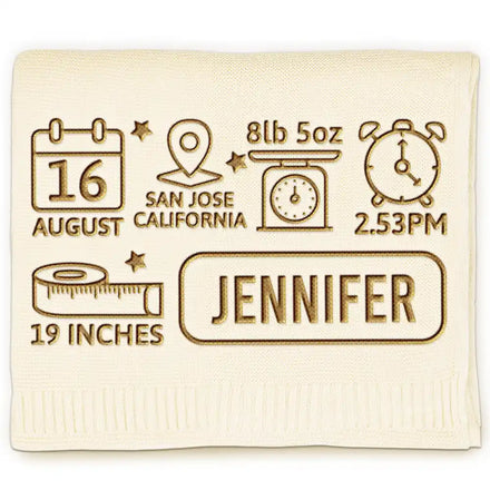 Newborn Baby First Year New Parents - Personalized Embroidered Knitted Baby Blanket