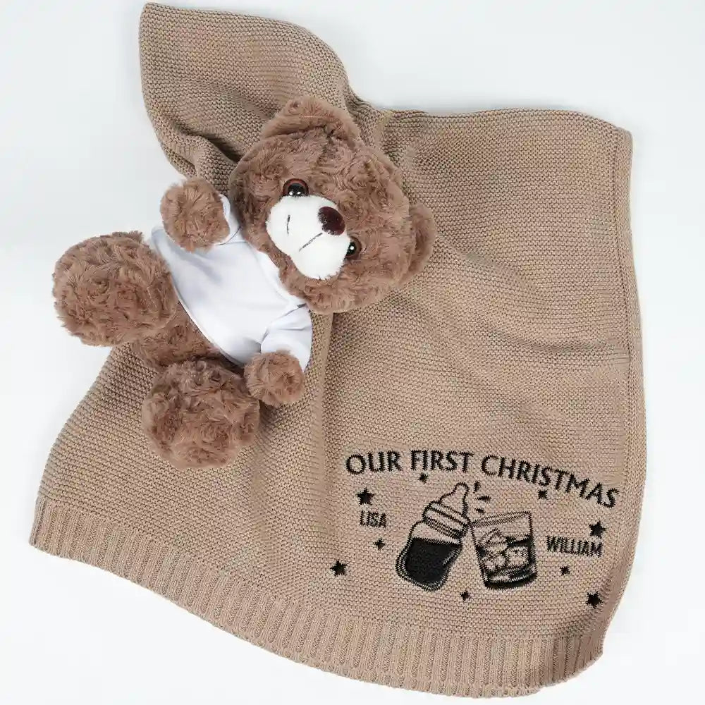 New baby,New Dad,New Mom,Happy - Our First Christmas Together Newborn Baby With Daddy - Personalized Embroidered Knitted Baby Blanket