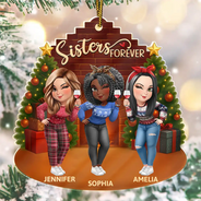 Gift For Bestie,Gift For Sisters,Gift For Sibling,Gift For Brothers,Cousin,Happy,Christmas - 3D Effect Turban Woman Besties Forever - Personalized Custom Shaped Acrylic Ornament