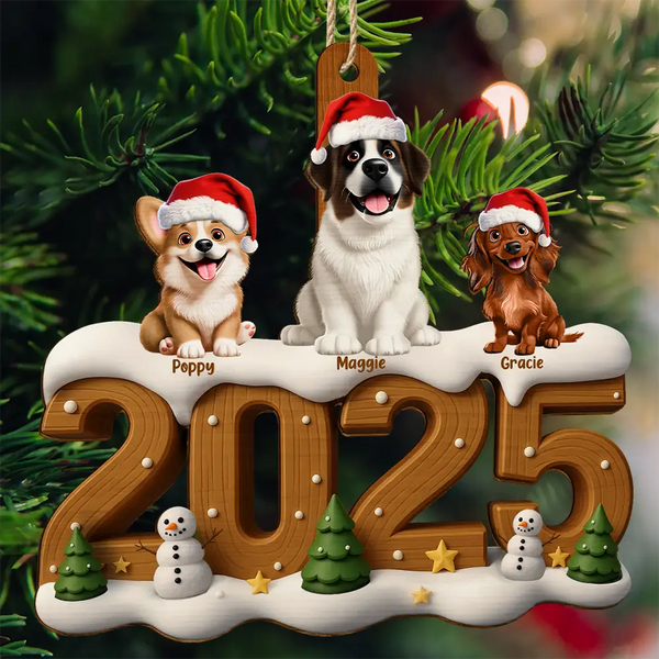 Pet Lovers,Pet Mom,Pet Dad,Dog Lovers,Dog Mom,Dog Dad,Cat Lovers,Cat Mom,Cat Dad,Christmas - Christmas Cute 3D Effect Dog Cat - Personalized Custom Shaped Wooden Ornament