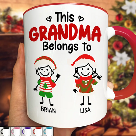 This Grandpa Grandma Belongs To Christmas Kid Stick Figures - Personalized Accent Mug