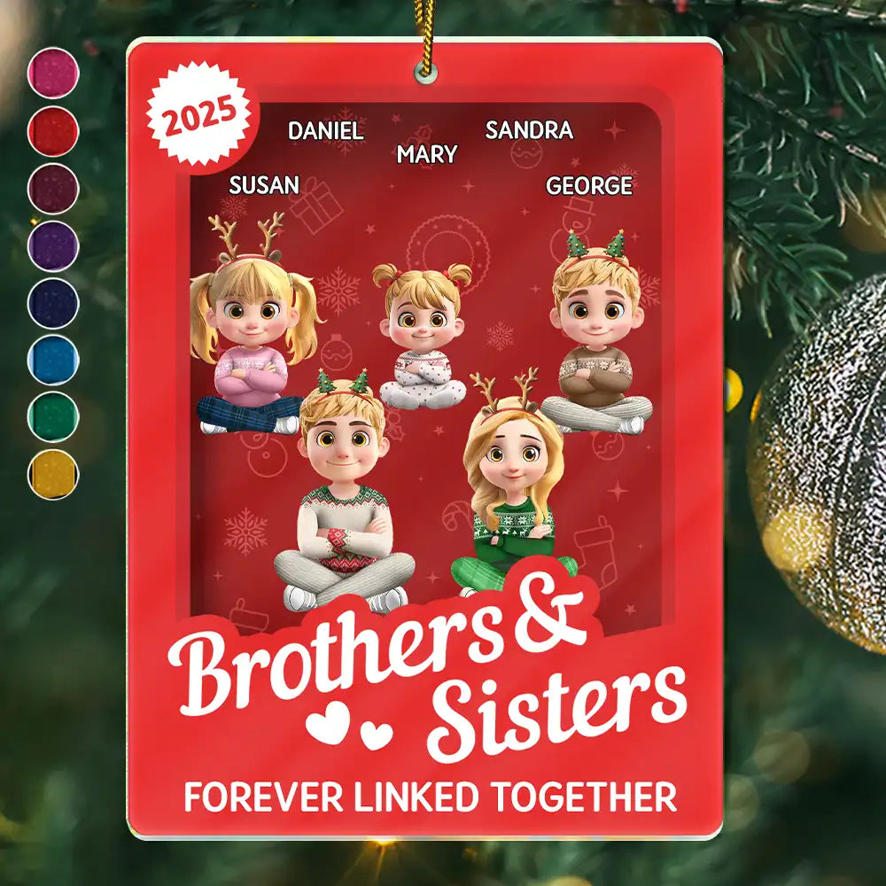 Gift For Brothers,Gift For Sisters,Cousin,Gift For Sibling,Happy,Christmas - Brothers & Sisters Forever Linked Together Toy Box - Personalized Custom Shaped Acrylic Ornament
