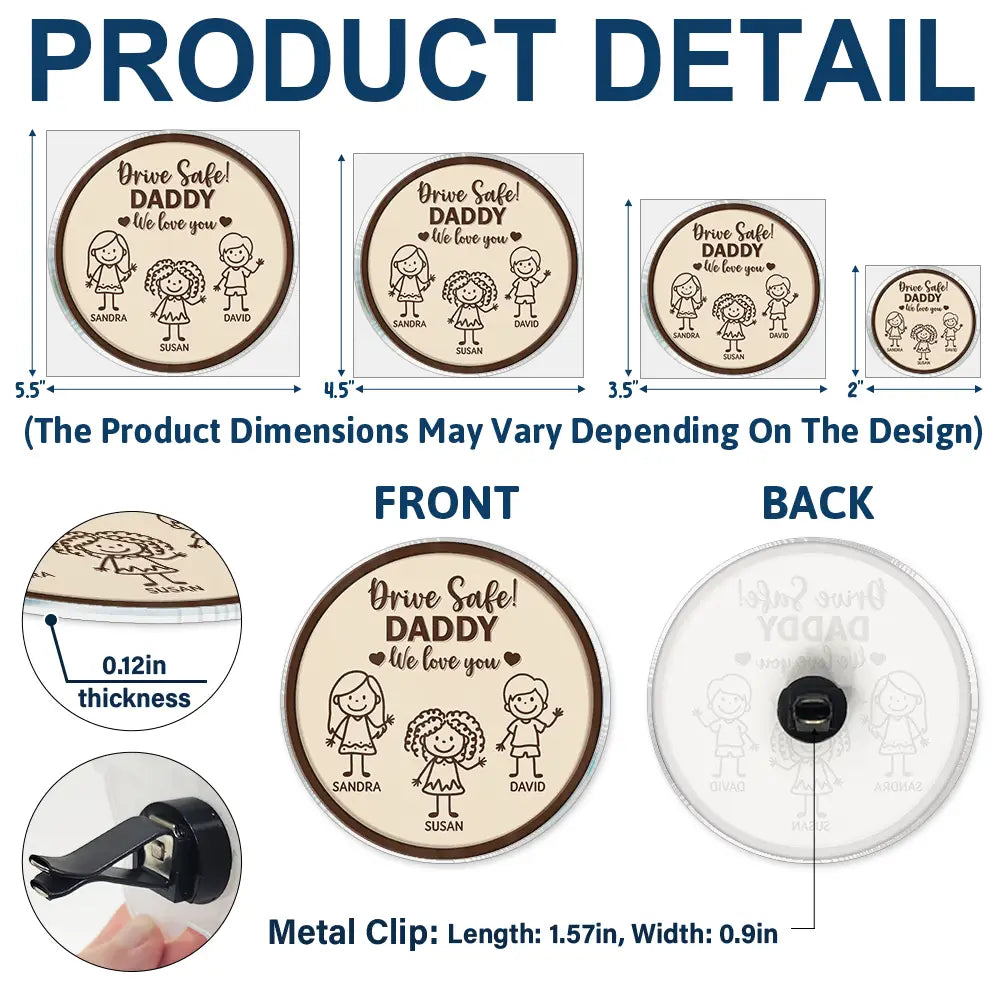 Gift For Grandpa,Gift For Grandma,Gift For Grandparents,Gift For Mother,Gift For Father,Happy,Stick Figure - Drive Safe Grandpa Daddy Kid Stick Figures - Personalized Acrylic Car Vent Clip