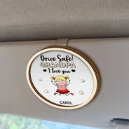 Stick Figure,Gift For Father,Gift For Grandpa,Gift For Mother,Gift For Grandma,Happy - Drive Safe Daddy Colorful Stick Figures - Personalized Custom Shaped Car Visor Clip