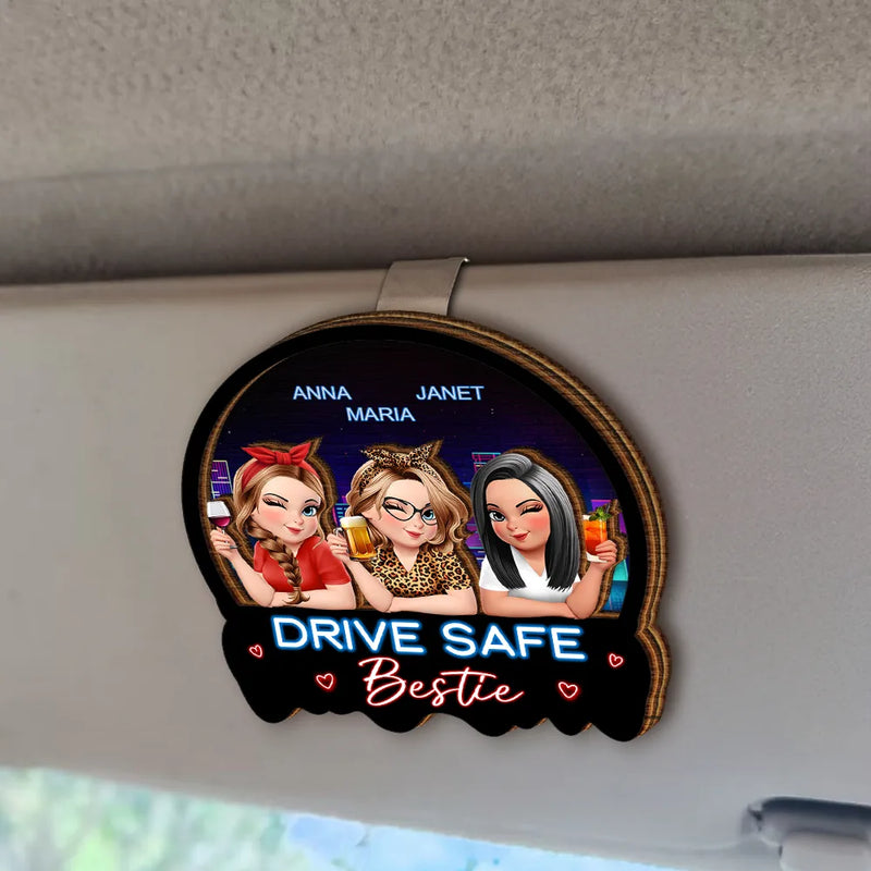 Gift For Bestie,Gift For Sisters,Happy - 3D Effect Turban Besties Drive Safe I Love You - Personalized Custom Shaped Car Visor Clip