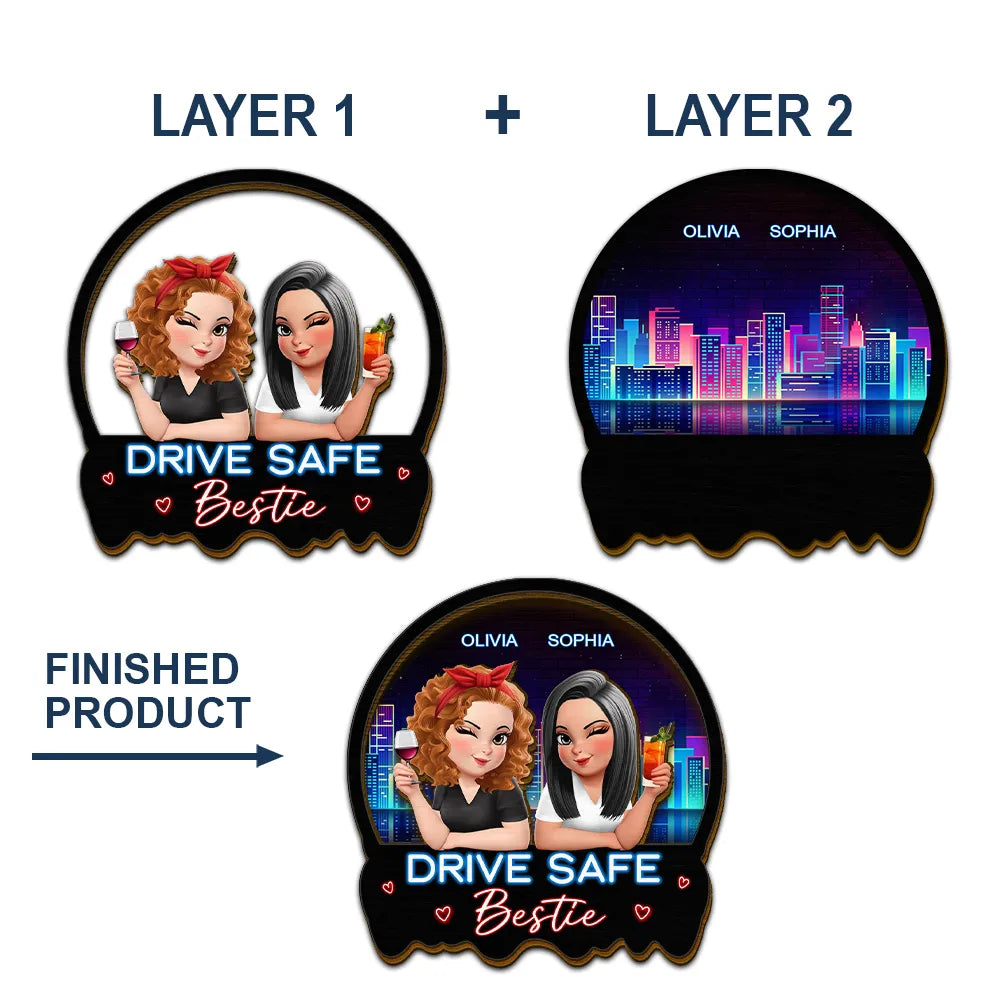 Gift For Bestie,Gift For Sisters,Happy - 3D Effect Turban Besties Drive Safe I Love You - Personalized Custom Shaped Car Visor Clip