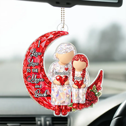 3D Crystal Effect I Love You To The Moon And Back - Personalized Acrylic Car Hanger