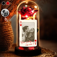 Gift For Couples,Old Couples,Gift For Husband,Gift For Wife,Gift For Boyfriend,Gift For Girlfriend,Custom Photo,Love - Custom Photo How Lucky Are We Palying Card - Personalized Everlasting Rose Dome Lamp
