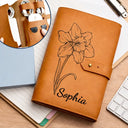Gift For Women,Gift For Men,Happy - Faux Pressed Effect Birth Flower Blooming In Love - Personalized Leather Cable Bag