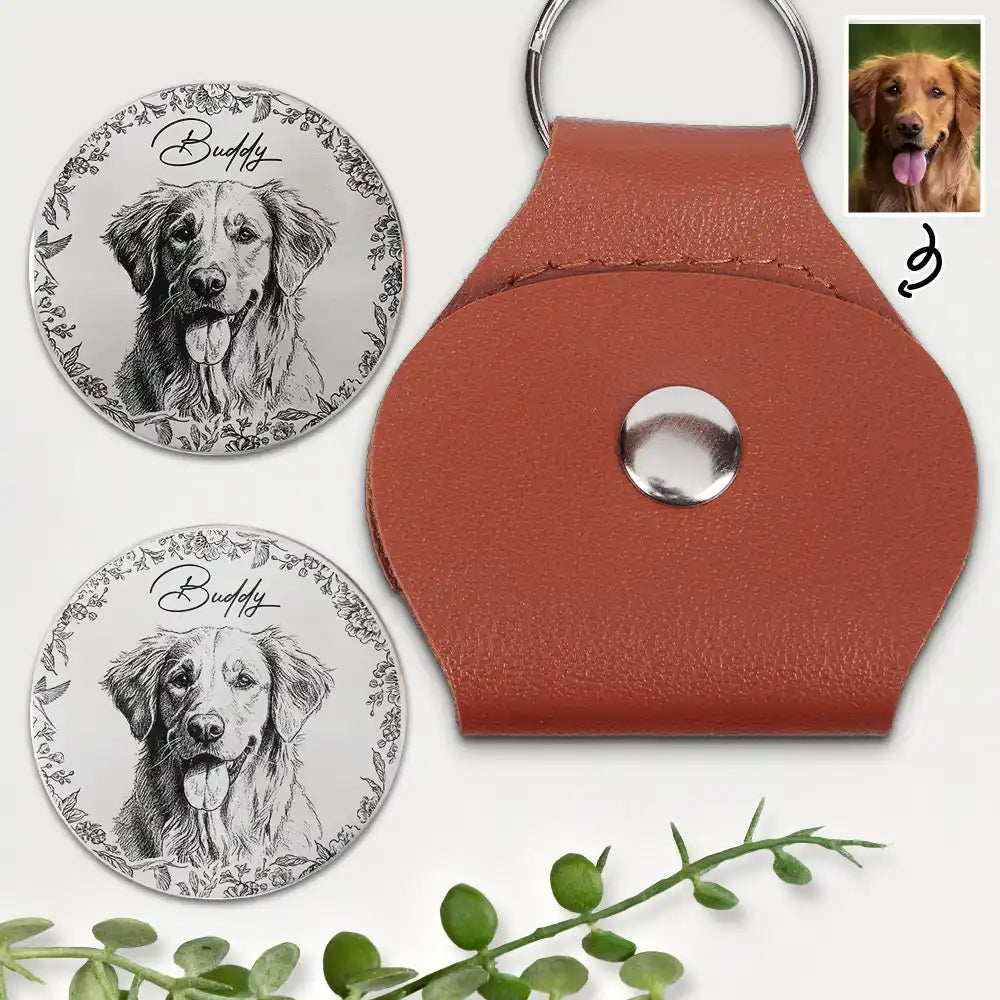 Custom Photo Pencil Sketch Loving Couple Family Pet - Personalized Leather Pocket Hug