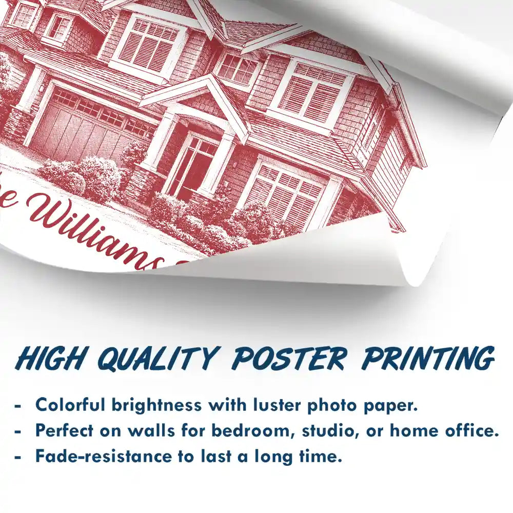 Family,Happy,Custom Photo - Custom Photo Pencil Sketch House Sketch Where Love Never Ends - Personalized Poster