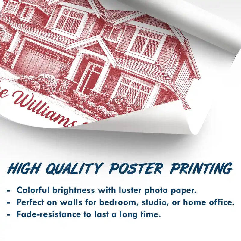 Family,Happy,Custom Photo - Custom Photo Pencil Sketch House Sketch Where Love Never Ends - Personalized Poster