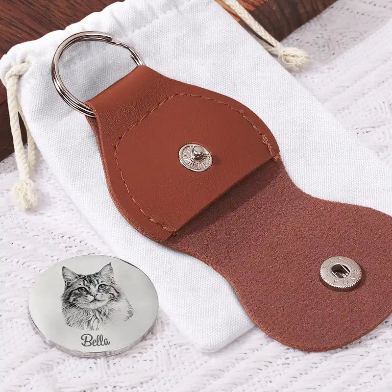 Family,Gift For Bestie,Dog Lovers,Cat Lovers,Happy,Custom Photo,Gift For Mother,Gift For Father - Custom Photo Pencil Sketch Carry Me Close I'm Always With You - Personalized Leather Pocket Hug