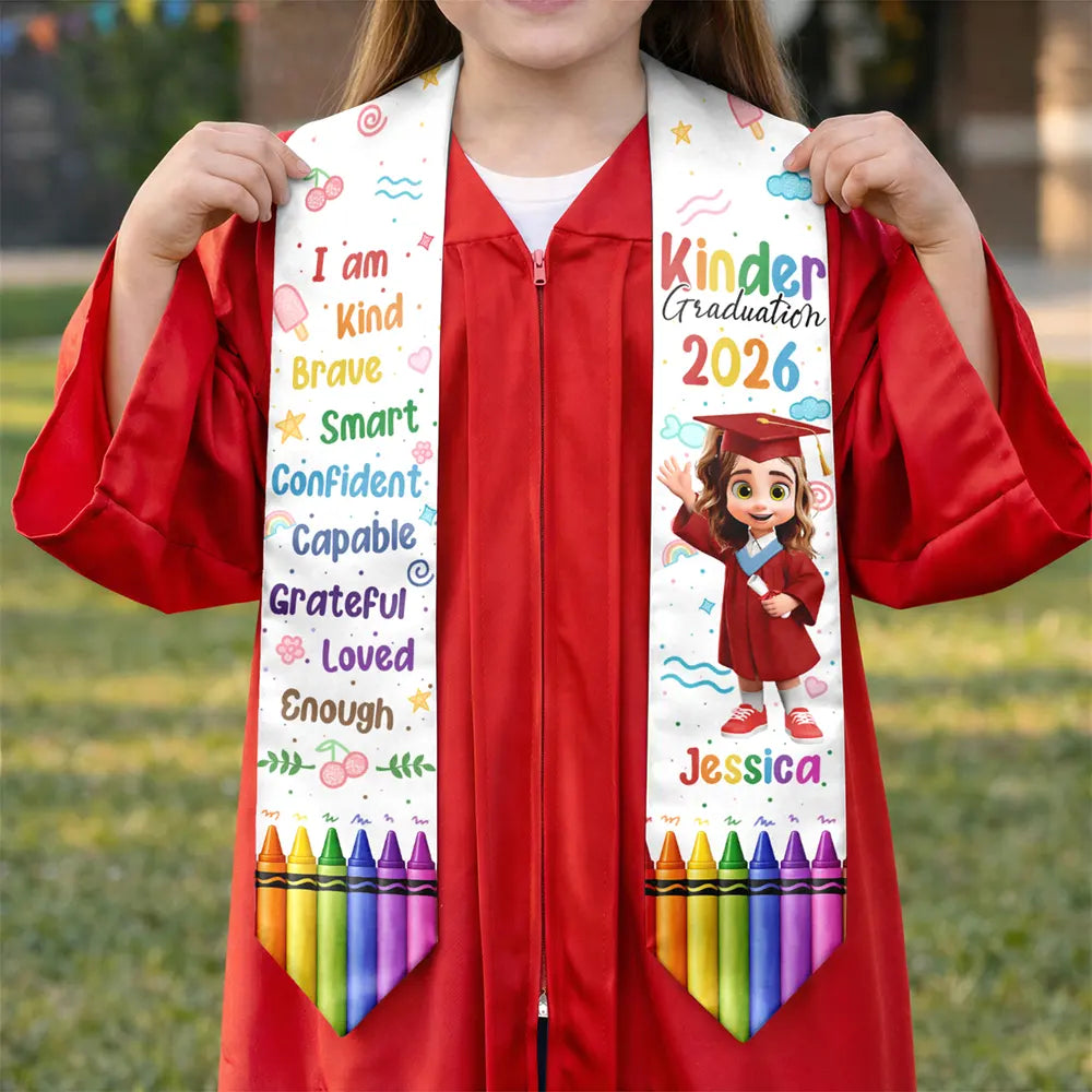 Gift For Kids,Gift For Grandkids,Graduation,Happy - 3D Effect Graduation Kid Baby I Am Kind I Am Smart - Personalized Kid Graduation Stole