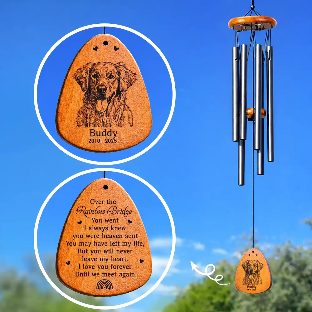 Custom Photo Pencil Sketch I Love You Forever Until We Meet Again - Personalized Wind Chime