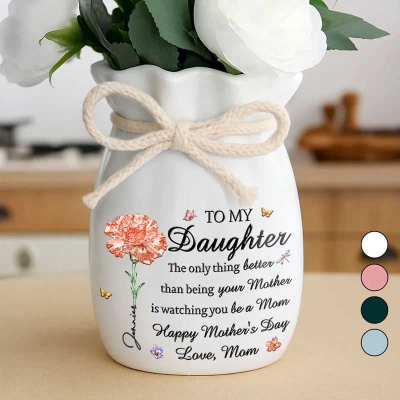 Gift For Daughter,Mom - Daughters (Adult),Grandma - Grandkids,Love,Icon - Flower Crystal Effect Watching You Be A Mom - Personalized Ribbon Tie Flower Vase