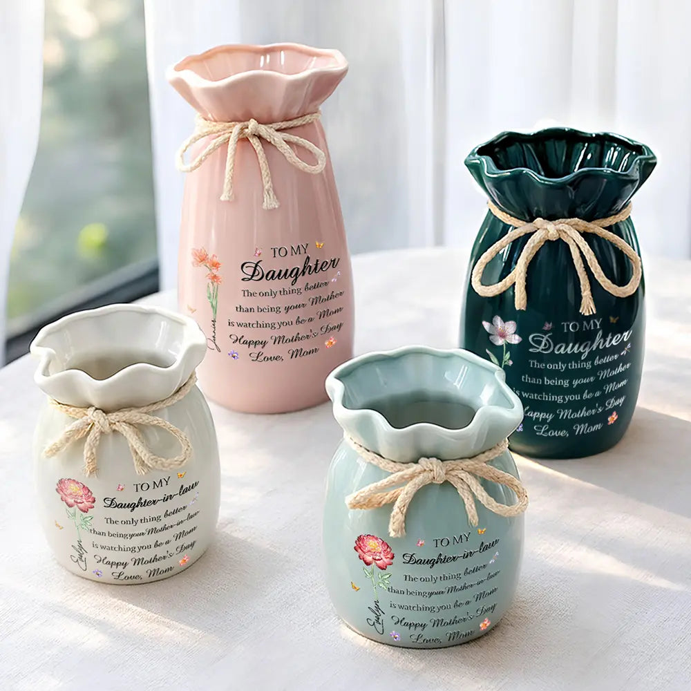Gift For Daughter,Mom - Daughters (Adult),Grandma - Grandkids,Love,Icon - Flower Crystal Effect Watching You Be A Mom - Personalized Ribbon Tie Flower Vase