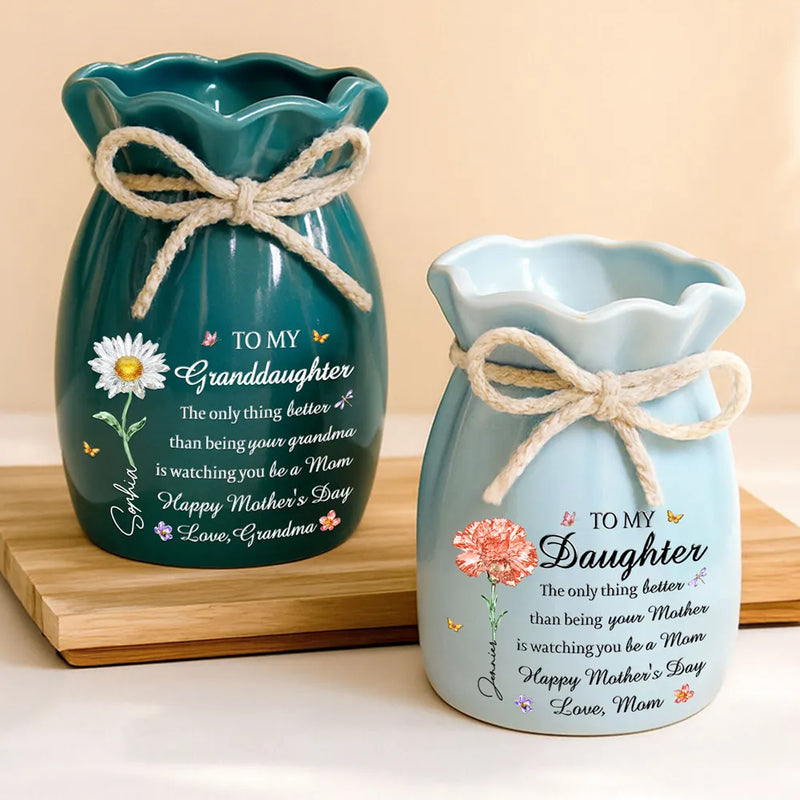 Gift For Daughter,Mom - Daughters (Adult),Grandma - Grandkids,Love,Icon - Flower Crystal Effect Watching You Be A Mom - Personalized Ribbon Tie Flower Vase