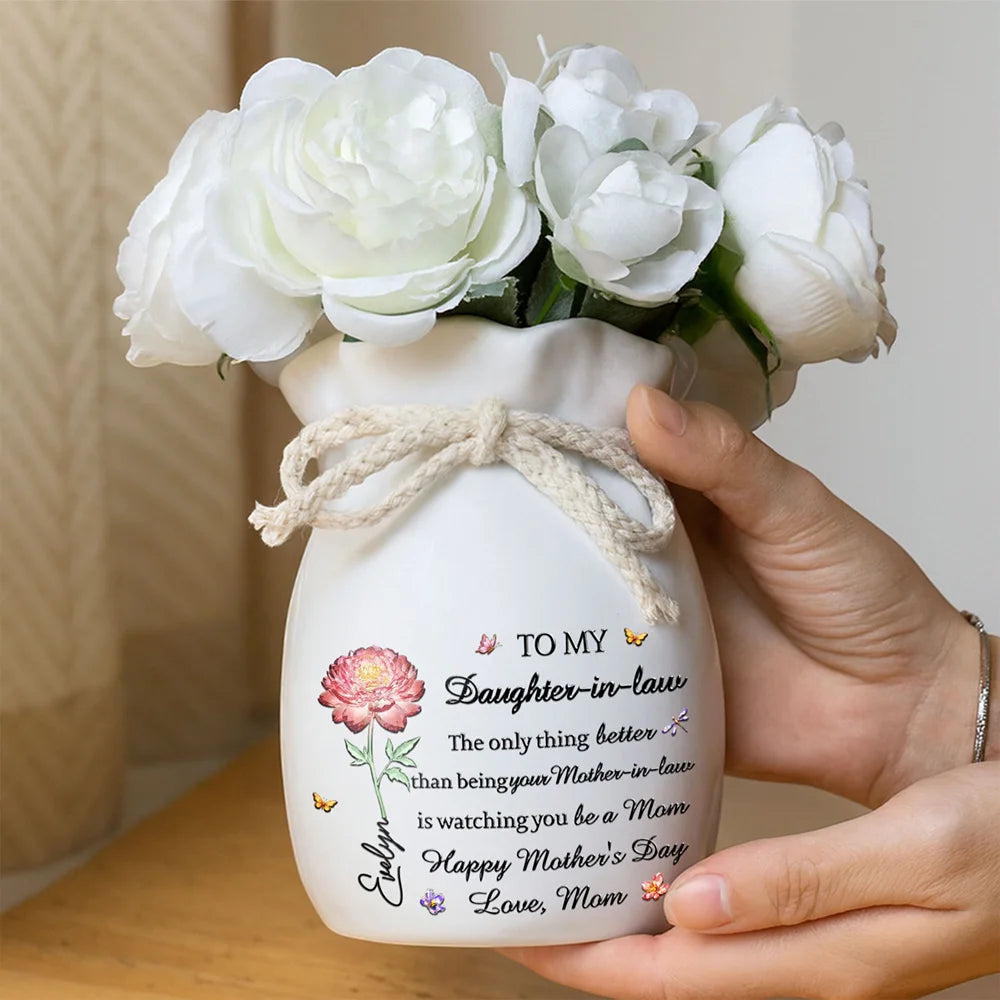 Gift For Daughter,Mom - Daughters (Adult),Grandma - Grandkids,Love,Icon - Flower Crystal Effect Watching You Be A Mom - Personalized Ribbon Tie Flower Vase