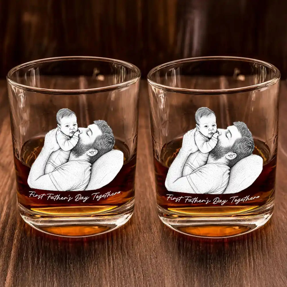 Gift For Mother,Gift For Father,Love,New Dad,New Mom,Photo - Pencil Sketch (White BG) - Custom Photo Pencil Sketch Art Family Dog Cat Portrait - Personalized Whiskey Glass