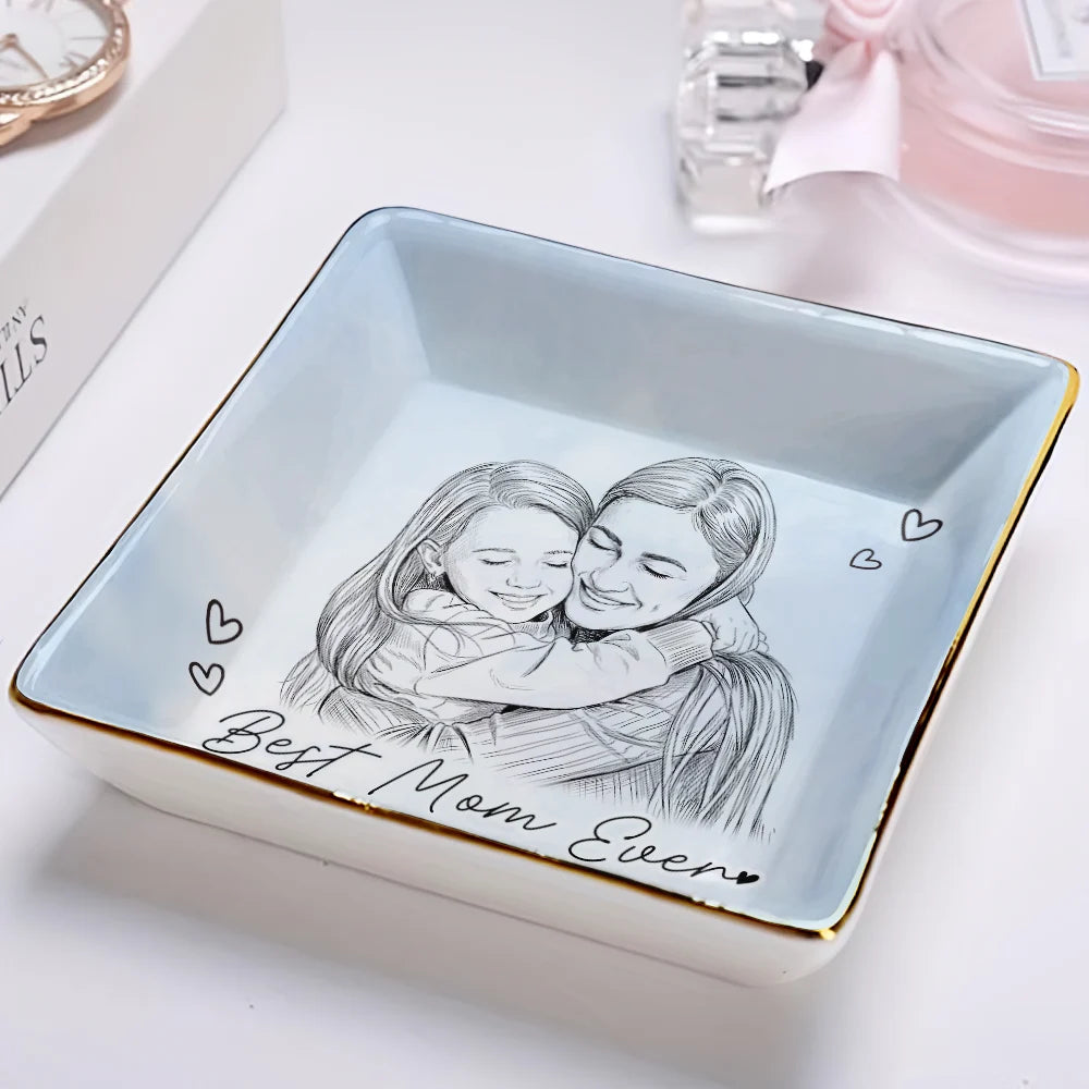 Gift For Mother,Gift For Father,Love,New Dad,New Mom,Photo - Pencil Sketch - Custom Photo Pencil Sketch Family Dog Cat Portrait - Personalized Ring Dish