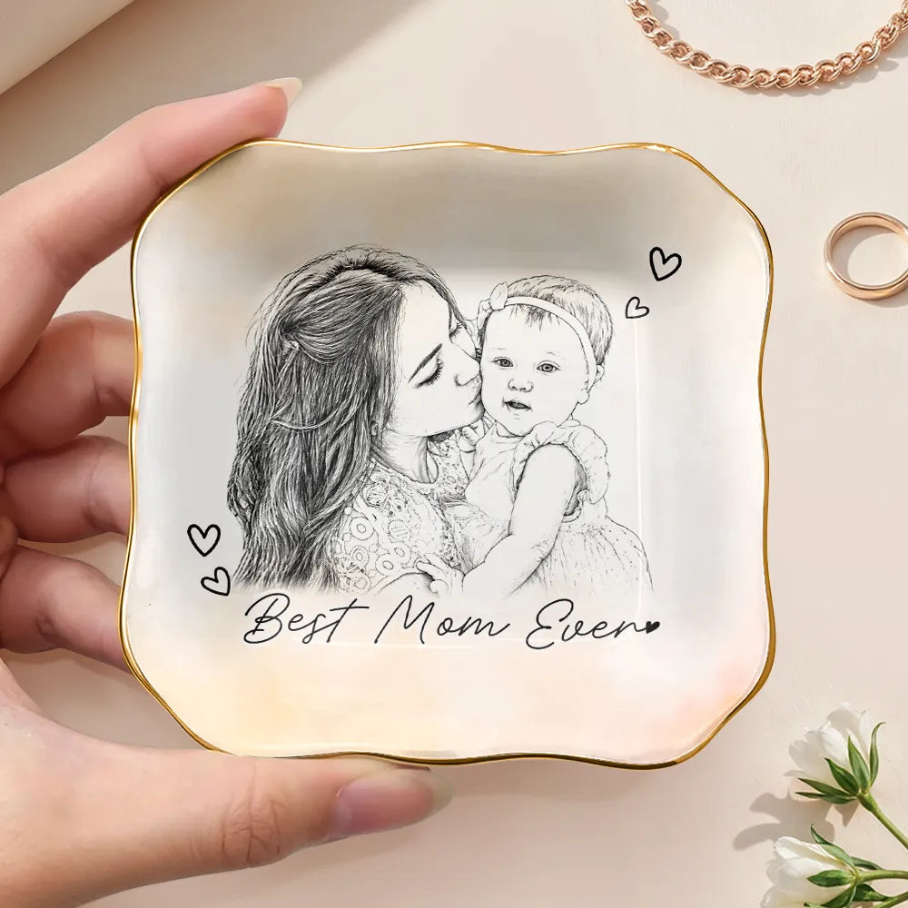 Gift For Mother,Gift For Father,Love,New Dad,New Mom,Photo - Pencil Sketch - Custom Photo Pencil Sketch Family Dog Cat Portrait - Personalized Ring Dish