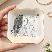 Gift For Mother,Gift For Father,Love,New Dad,New Mom,Photo - Pencil Sketch - Custom Photo Pencil Sketch Family Dog Cat Portrait - Personalized Ring Dish