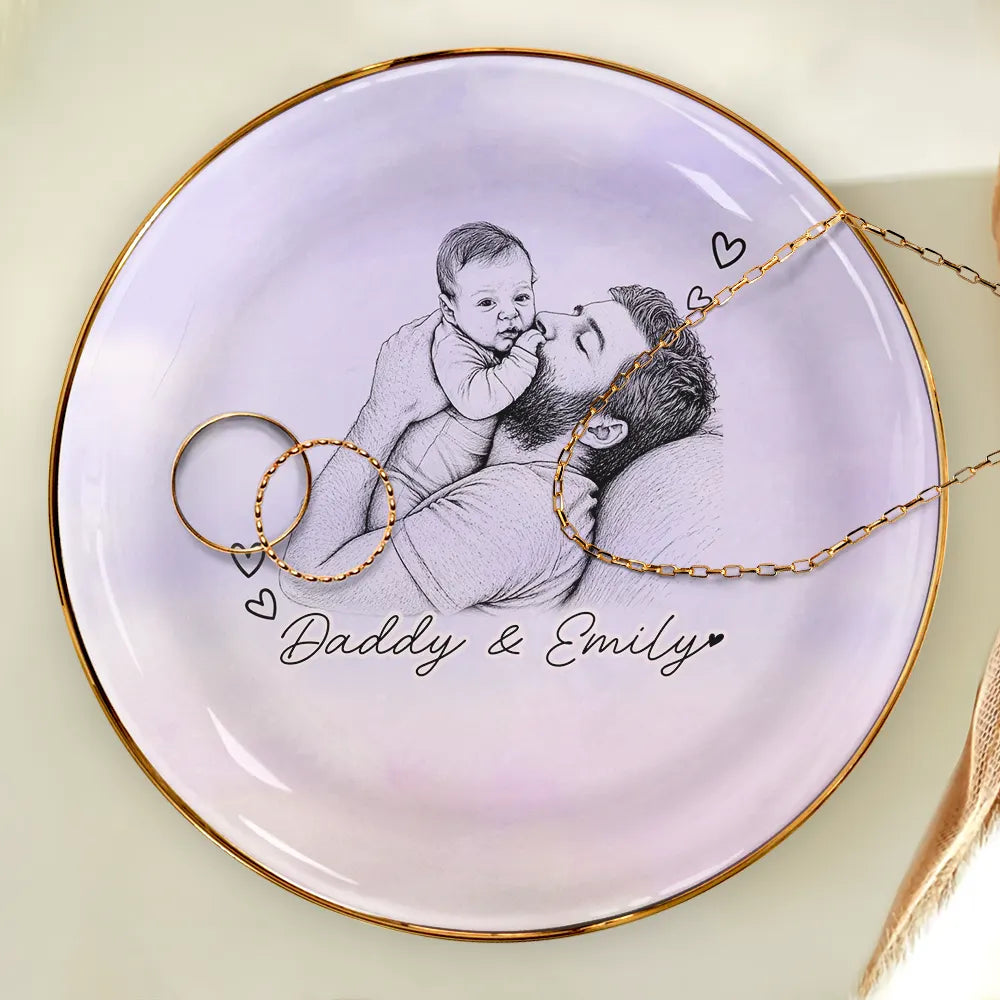 Gift For Mother,Gift For Father,Love,New Dad,New Mom,Photo - Pencil Sketch - Custom Photo Pencil Sketch Family Dog Cat Portrait - Personalized Ring Dish