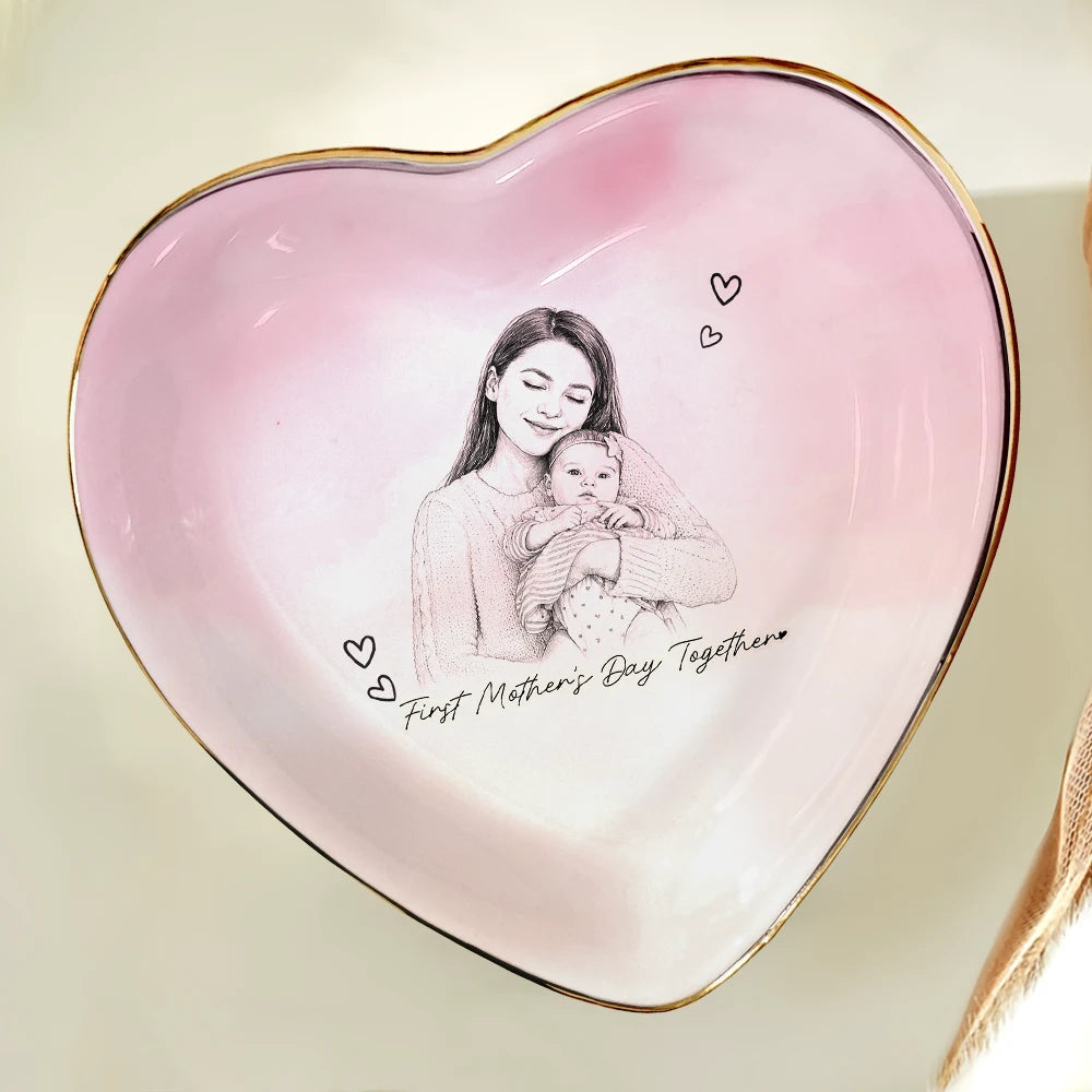 Gift For Mother,Gift For Father,Love,New Dad,New Mom,Photo - Pencil Sketch - Custom Photo Pencil Sketch Family Dog Cat Portrait - Personalized Ring Dish