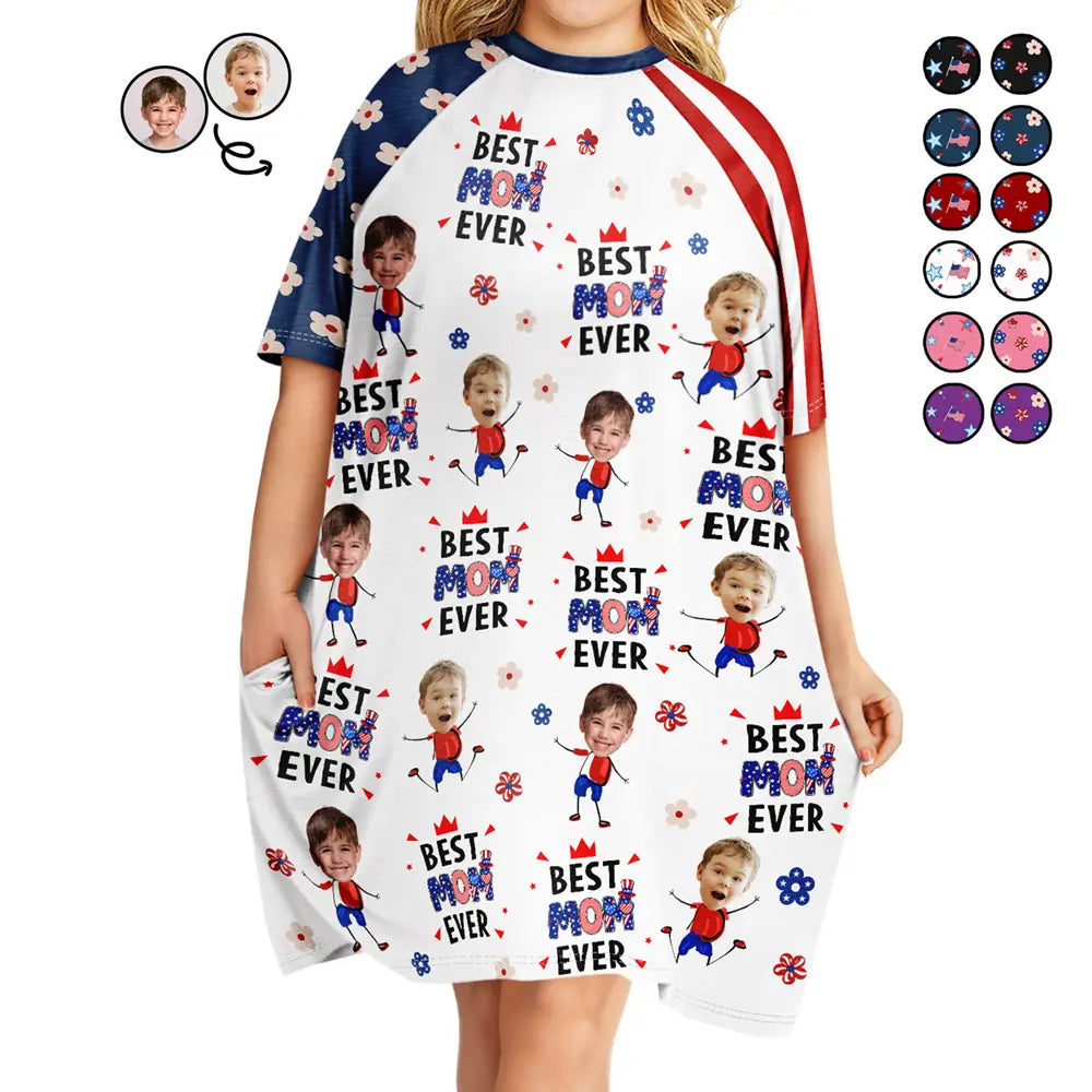 Gift For Mother,Gift For Grandma,Happy,Independence Day,Photo,Icon - Custom Photo Stars & Stripes Best Mom Grandma Ever - Personalized Women's Sleep Tee