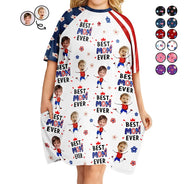 Gift For Mother,Gift For Grandma,Happy,Independence Day,Photo,Icon - Custom Photo Stars & Stripes Best Mom Grandma Ever - Personalized Women's Sleep Tee