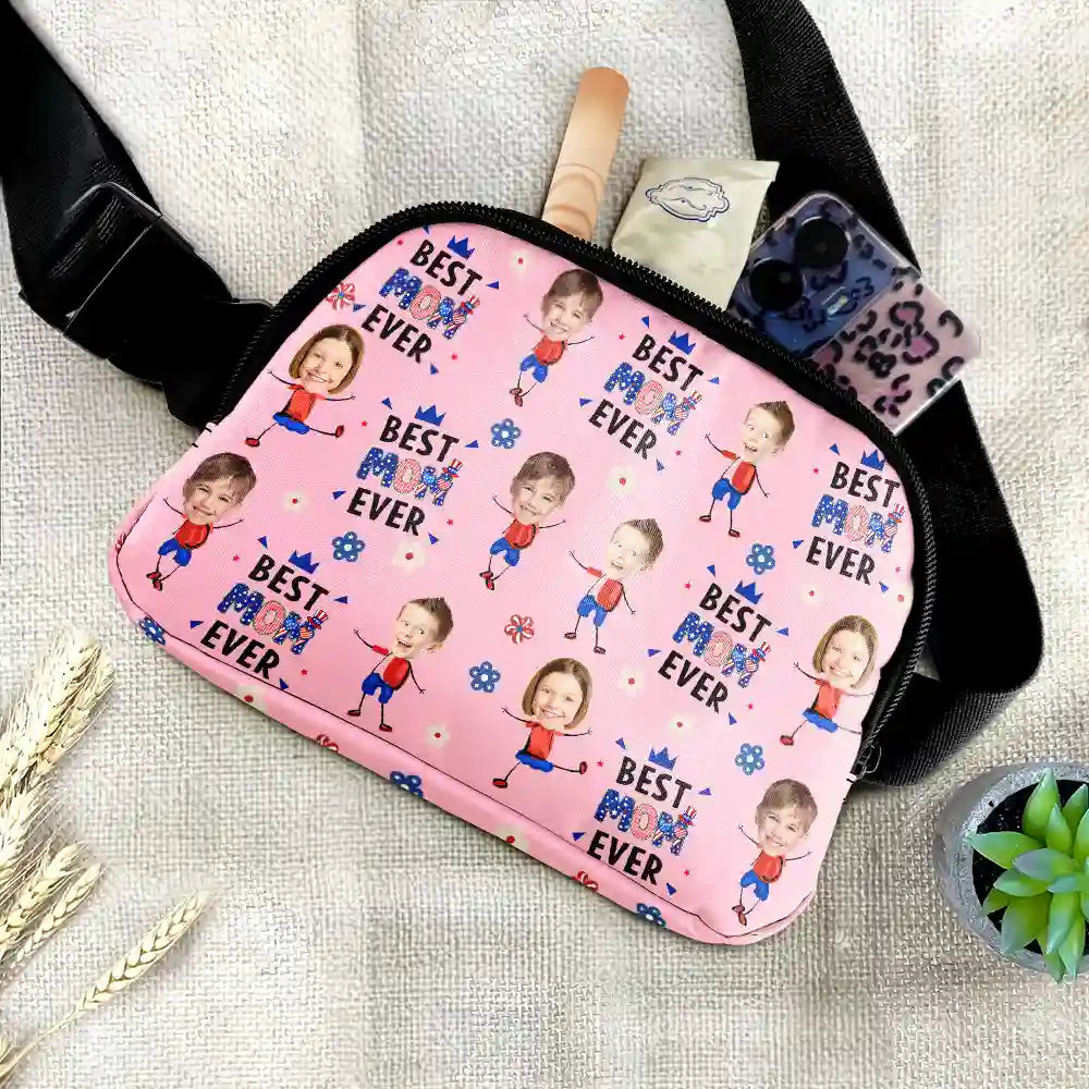 Gift For Mother,Gift For Grandma,Happy,Gift For Father,Gift For Grandpa,Summer,Independence Day,Photo,Icon,Humorous - Custom Photo Stars & Stripes Best Dad Mom Grandpa Grandma Ever - Personalized Crossbody Belt Bag