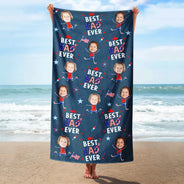 Gift For Mother,Gift For Grandma,Happy,Gift For Father,Gift For Grandpa,Summer,Independence Day,Photo,Icon,Humorous - Custom Photo Stars & Stripes Best Dad Mom Grandpa Grandma Ever - Personalized Beach Towel