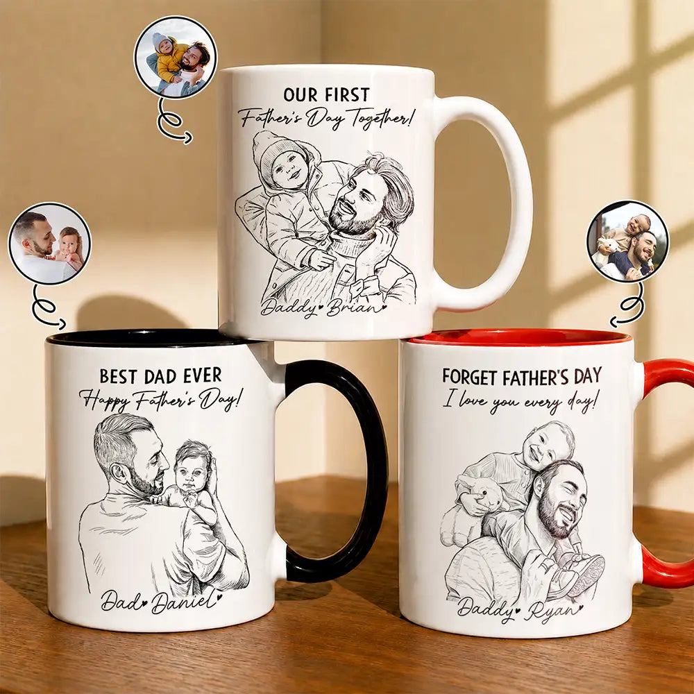 Gift For Grandpa,Gift For Father,Non-Eng,Photo - Pencil Sketch,Proud - Custom Photo Pencil Sketch We Love You Every Day - Personalized Mug