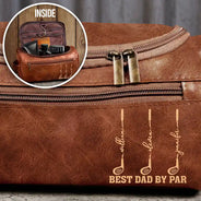 Gift For Grandpa,Gift For Father,Golf,Non-Eng,Icon,Proud - Best Dad Grandpa By Par Golf Clubs - Personalized Leather Toiletry Bag