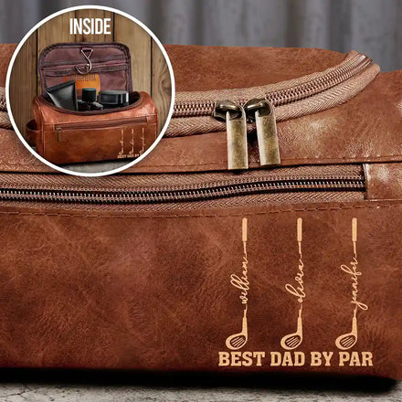 Best Dad Grandpa By Par Golf Clubs - Personalized Leather Toiletry Bag