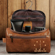 Gift For Grandpa,Gift For Father,Golf,Non-Eng,Icon,Proud - Best Dad Grandpa By Par Golf Clubs - Personalized Leather Toiletry Bag