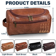Gift For Grandpa,Gift For Father,Golf,Non-Eng,Icon,Proud - Best Dad Grandpa By Par Golf Clubs - Personalized Leather Toiletry Bag