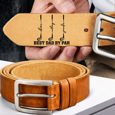 Best Dad Grandpa By Par Golf Clubs - Personalized Cowhide Leather Belt