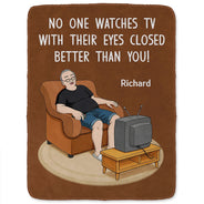 Gift For Father,Gift For Grandpa,Gift For Men,Non-Eng,Vector,Humorous - No One Watches TV With Their Eyes Closed Better Than You - Personalized Fleece Blanket, Sherpa Blanket