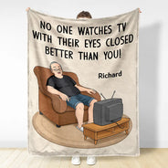 Gift For Father,Gift For Grandpa,Gift For Men,Non-Eng,Vector,Humorous - No One Watches TV With Their Eyes Closed Better Than You - Personalized Fleece Blanket, Sherpa Blanket