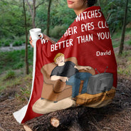 Gift For Father,Gift For Grandpa,Gift For Men,Non-Eng,Vector,Humorous - No One Watches TV With Their Eyes Closed Better Than You - Personalized Fleece Blanket, Sherpa Blanket