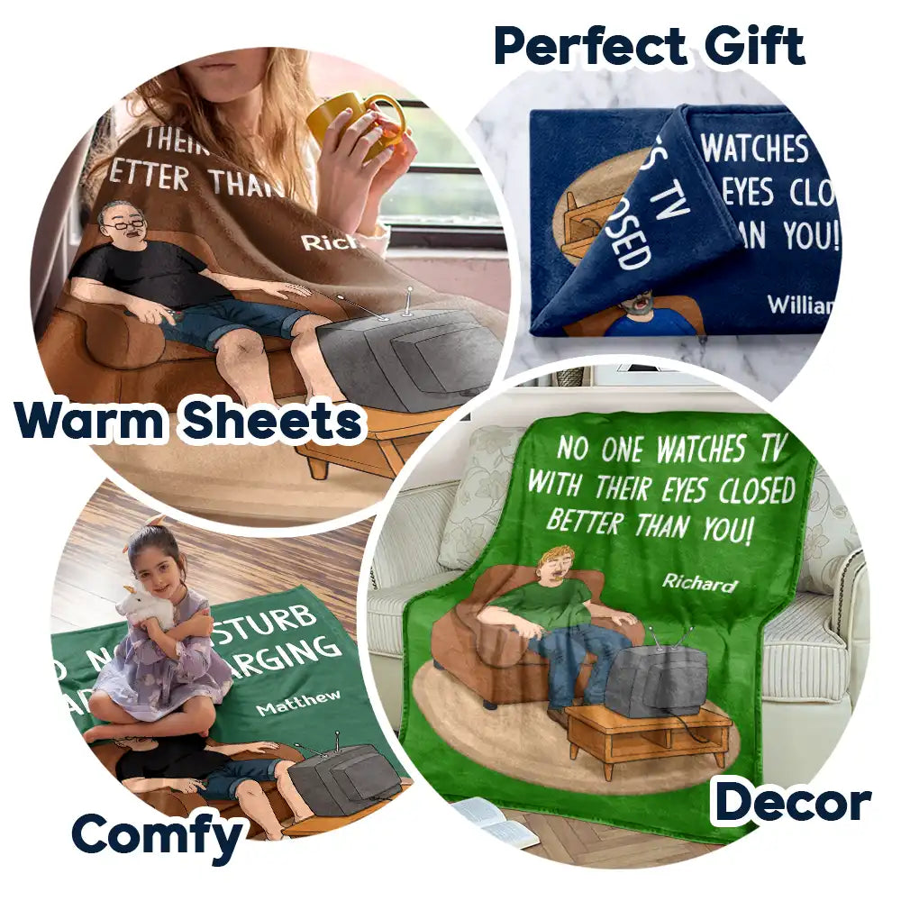 Gift For Father,Gift For Grandpa,Gift For Men,Non-Eng,Vector,Humorous - No One Watches TV With Their Eyes Closed Better Than You - Personalized Fleece Blanket, Sherpa Blanket