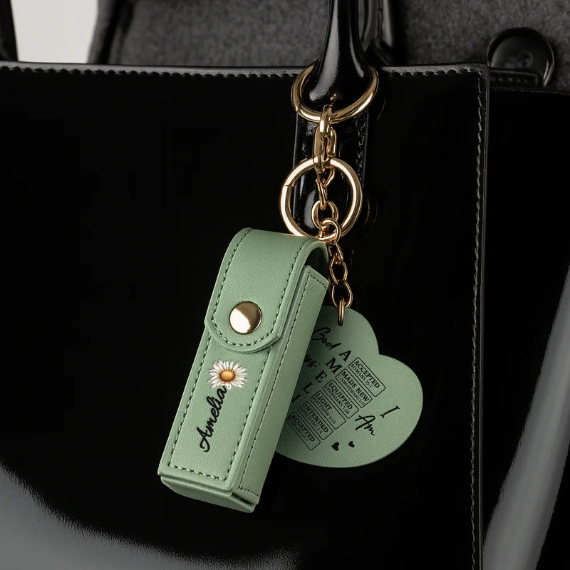 Gift For Women,Gift For Wife,Gift For Girlfriend,Love,Christian - God Says You Are Birth Month Flower - Personalized Leather Lipstick Case Keychain With Mirror