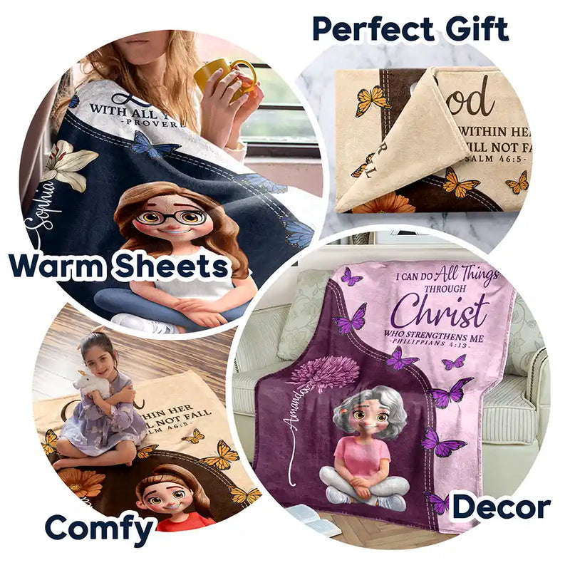 Christian,Gift For Wife,Gift For Girlfriend,Gift For Women,Gift For Aunt,Gift For Mother,Gift For Grandma,Gift For Daughter,Gift For Sisters,Gift For Bestie - Trust In The Lord With Birth Month Flower - Personalized Fleece Blanket, Sherpa Blanket