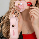 Gift For Women,Gift For Wife,Gift For Girlfriend,Gift For Yourself,Gift For Aunt,Gift For Mother,Gift For Grandma,Gift For Daughter,Gift For Sisters,Gift For Bestie - Makeup Girl With Custom Name - Personalized Leather Lipstick Case Keychain With Mirror