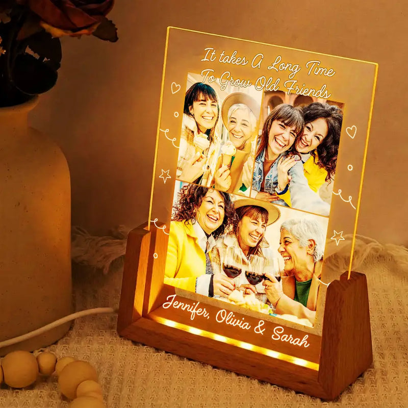 Old Best friends,Gift For Bestie - Custom Photo A True Friendship Is A Journey Without An End - Personalized Night Light